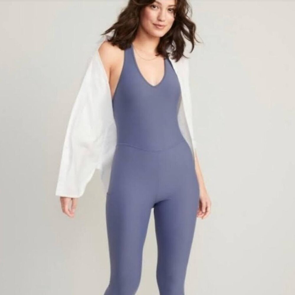 Old Navy Blue Romper Women’s Medium Racerback Pocket Romper Casual